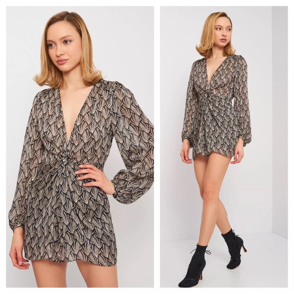 SHEIN Gray/Black Knotted Metallic Thread Mini Dress (Size L) - Never Worn!